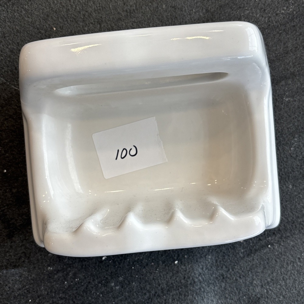 Vintage White Ceramic Soap Dish Porcelain Washcloth Holder Bathtub Shower MCM
